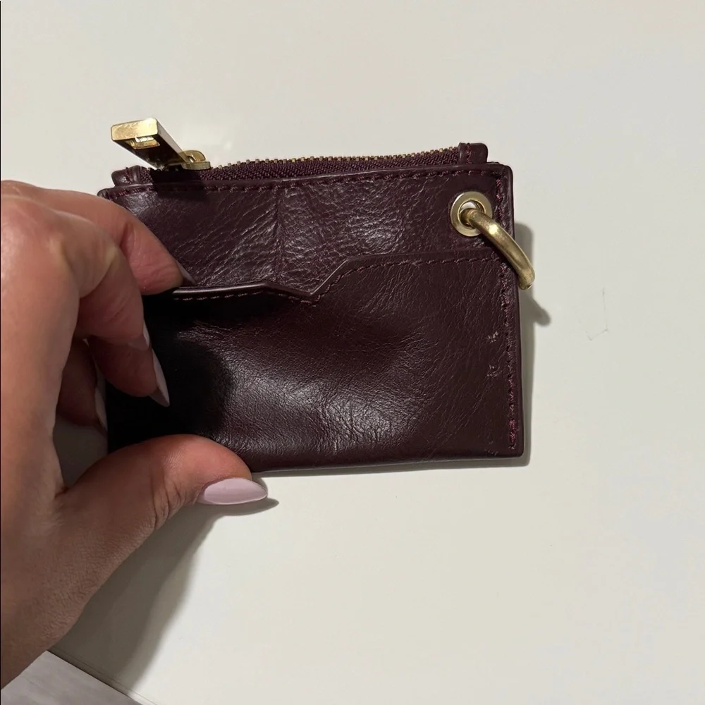 RACHEL Rachel Roy Plum Leather Zip Key & Card Holder with Gold Hardware